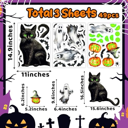 Halloween Ghost Cat Window Clings Pumpkin Bat Eyes Wall Decals Decorations
