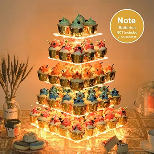 YestBuy 5 Tier Cupcake Stand for 60 Cupcakes with Yellow Lights