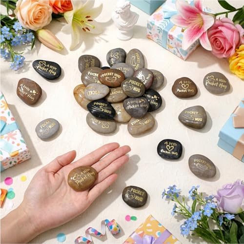 Yuntau 30 Pcs Pocket Hug Stone 1.97 Inch a Little Pocket Hug Gifts Engraved Stones for Men Women Boyfriend Girlfriend Son Daughter Cancer Patients Commemorative Gift