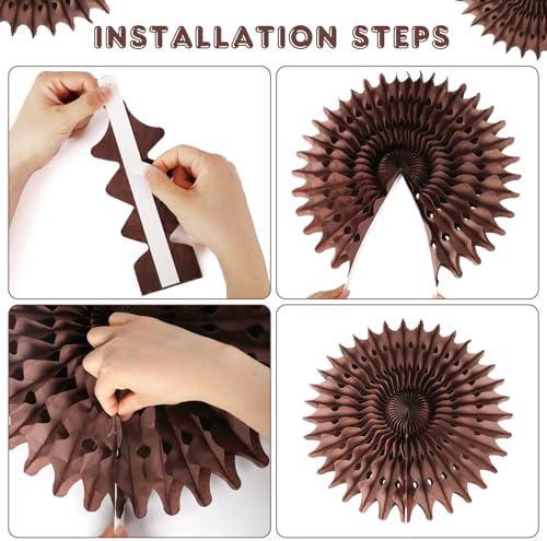 12PCS Paper Fans Brown Neutral Boho Party Decorations Tissue Paper Flowers Decorations for Girl Groovy Birthday Baby Shower Wedding Bachelorette Room Wall Hanging Décor