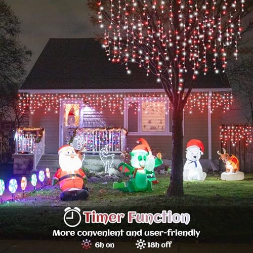 99ft Icicle Lights for Outside, Red and White Christmas Lights Outdoor Indoor, 1216 LED Twinkle Light with 228 Drops Short Curtain Light for Thanksgiving Room Home Wall Bedroom Window Decoration