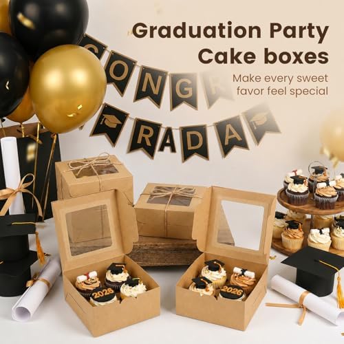 OAMCEG 6x6x3Inch Cupcake Boxes with Window,50 Pcs Cookie Bakery Boxes,Brown
