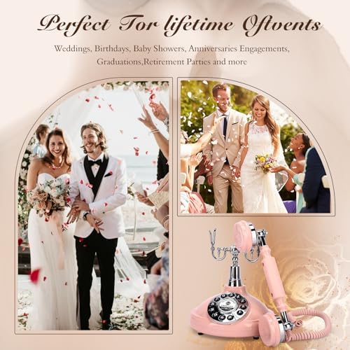 Wedding Phone Guest Book,Audio Guestbook,Vintage Wedding Guestbook Alternative,Audio Phone Guest Book for Wedding Baby Shower Retirement Graduation Birthday Party & More! (Pink)