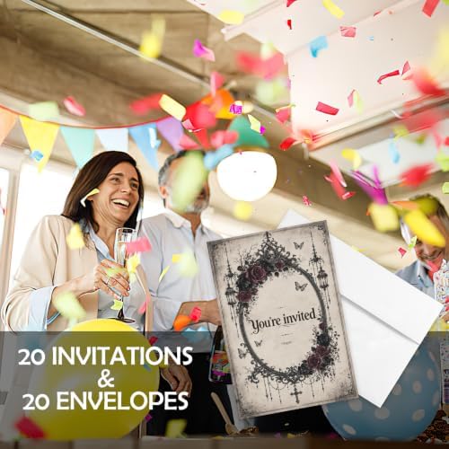 AEHIE 20 Sets Gothic Halloween Floral Tea Party Invitations With Envelopes