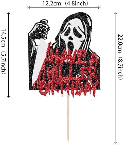 1 PCS Have a Killer Birthday Cake Topper Assembled Glitter Horror Classic Halloween Cake Pick for Bloody Horror Movie Theme Birthday Halloween Party Cake Decorations Supplies