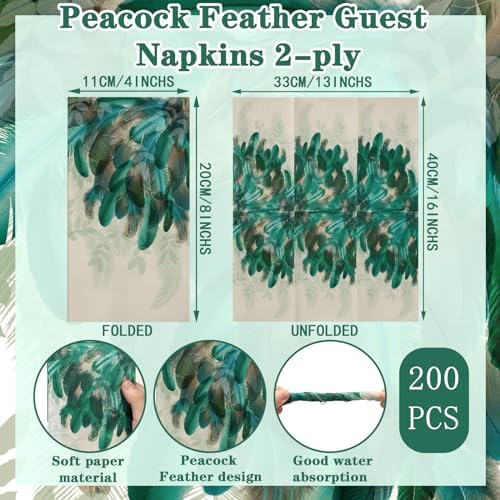 Seajan 200 Pcs Peacock Napkins Disposable Paper Hand Towels for Bathroom