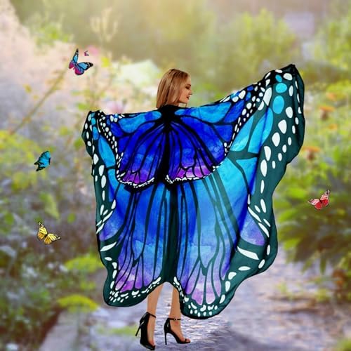 Adult Butterfly Costume Women Monarch Butterfly Wings Cape Shawl Halloween 3Pcs Mask Hairband