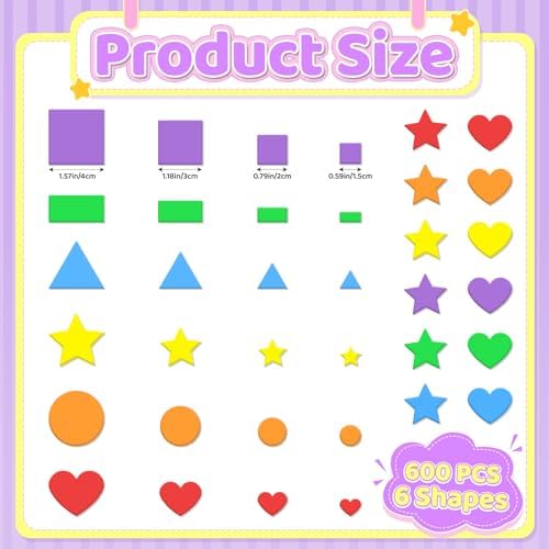 600Pcs Foam Stickers Foam Shape Stickers for Craft Heart Star,Bright Color