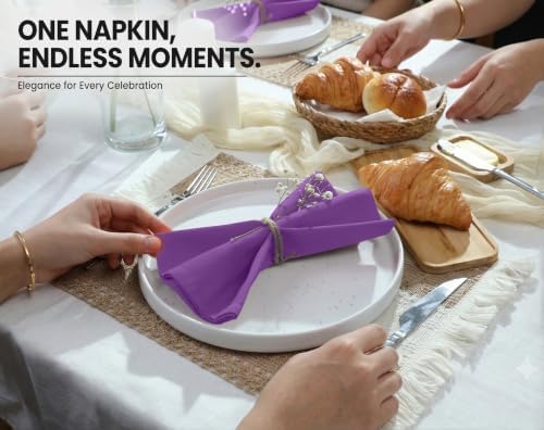 Ruvanti Cloth Napkins Set of 12, Cotton Enrich 18”x18” - Purple