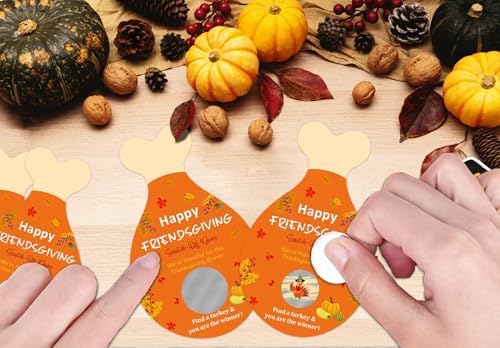 JUESMOS 30Pcs Friendsgiving Scratch off Cards Turkey Legs DIY Scratch Prize Cards Thanksgiving Party Games Fall Harvest Scratch-off Card for Friends Family Adults Fun Thanksgiving Dinner Activities