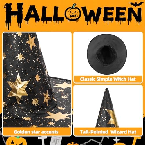 4pcs Witch Hat, Wizard Hat for Women Men, Witches Hat Halloween Decor