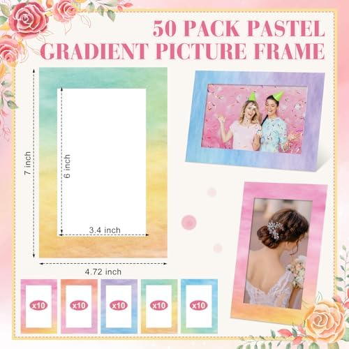 AmazingSpark 50 Pack Paper Picture Frames with Stands, Pastel Colors