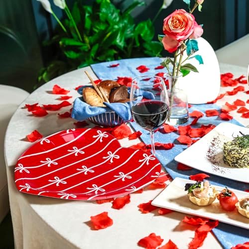 Whaline 60Pcs Valentine's Day Paper Plates Heart Shaped Dessert Plates Red Pink White Romantic Disposable Tableware for Mother's Day Anniversary Wedding Birthday Party Table Decor Supplies