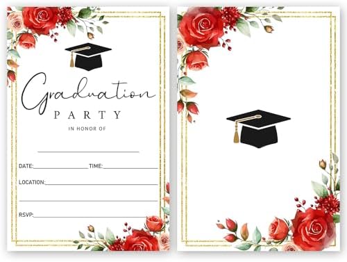 FujLoy Graduation Party Invitations 20 Cards With Envelopes Red