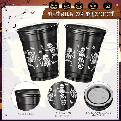 Vesici 100 Pcs Halloween Skeleton Plastic Cups 12 oz Disposable Black Cups
