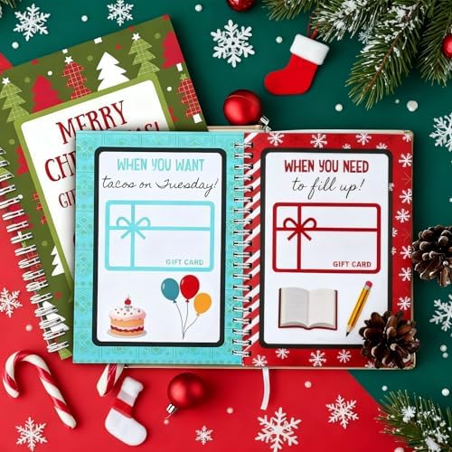 Christmas Stocking Stuffer Christmas Gift Card Book for Adults, Merry Christ-mas Gift Cards, 5x7 Color Spiral Bound Card Book- Surprises On Every Page, DIY Personalized Xmas Gifts for Family, Friends, Students