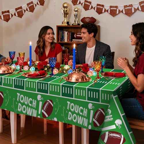6 Pack Football Party Decorations Premium Disposable Plastic Tablecloth 54" x 108" Table Cloths Include 3 Green and 3 Brown for 6 to 8 Foot Tables Parties Decoration Supplies (Football Green Brown)
