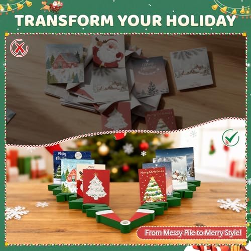 Adjustable Wooden Christmas Card Display Stand; Holds Up to 26 Cards, Perfect for Greeting Cards, Photos & Postcards; Tabletop, Shelf, Desk & Mantel Decor