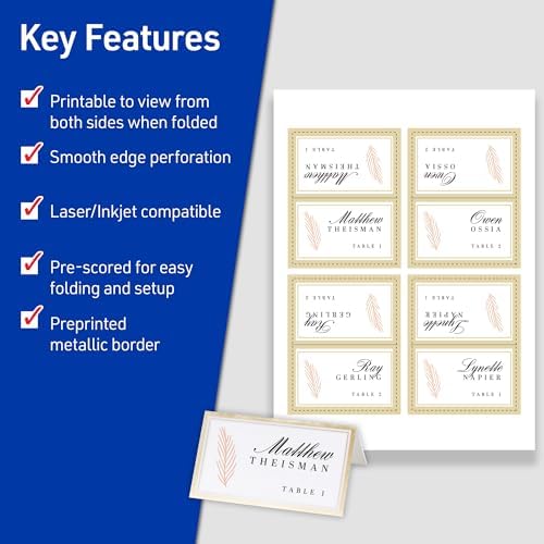 Avery Tent Cards, 2" x 3.5", Gold Borders, 80 Place Cards (3328)
