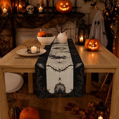 Halloween Decorations - Gothic Pumpkin Ghost Spider Web Table Runner