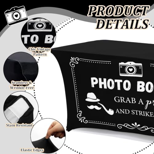 Frienda 6ft Photo Booth Table Cloth Black Photobooth Stretch Table Covers