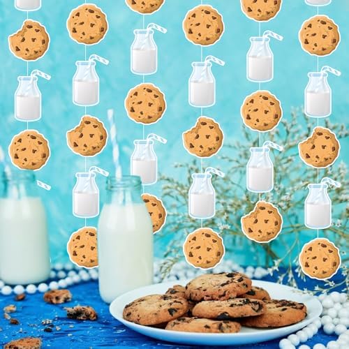 Xinnun 8 Pcs Cookie and Milk Party Decorations Cookie Banners Garlands
