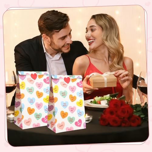 FEBSNOW Valentines Day Gift Bags 20PCS Conversation Hearts Paper Treat Bags
