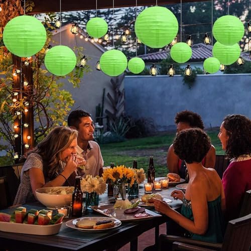 20Pcs Green Paper Lanterns for Parties, 4” 6” 8” 10” 12” Chinese Asian Hanging Round Paper Lanterns for Birthday Wedding Halloween Christmas Home Decor Party Decor