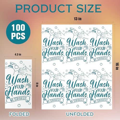 100 Pack Wash Your Hands Disposable Hand Towels for Bathroom Paper Towels for Guests Etiquette Guest Dinner Napkins Decorative Paper Hand Towels for Bathroom Wedding Birthday Anniversary (Teal Blue)