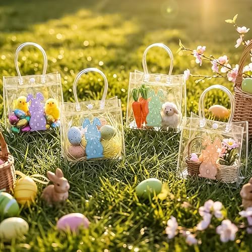 Aliceset 24 Pcs Clear PVC Gift Bags with Handle, Rabbit Goodie Bags