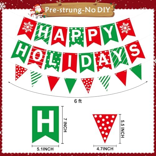 Happy Holidays Banner, Pre-Strung Christmas Banner Decor