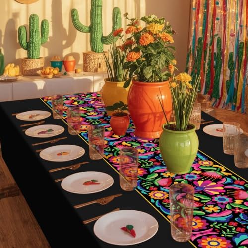 3 Pcs Mexican Fiesta Plastic Tablecloth,108 x 54 Inch