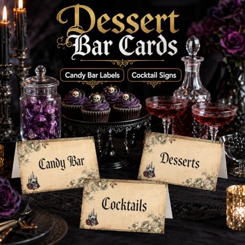 Andaz Press Halloween Name Place Cards for Table Setting, Gothic Glam Blank Food Labels for Party Buffet Cards, Dessert Table Display, Scored Mini Signs Food Display, 24 Pack 2 x 3.5