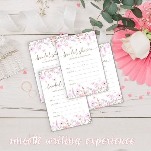 Pink Floral Bridal Shower Invitations, Spring Butterflies Invites with Envelopes, 4x6 Invite Card for Wedding Shower, Newlyweds, Party Favor & Decorations-A02