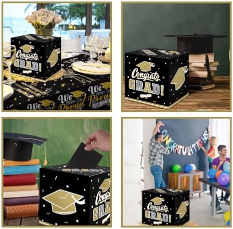Gatherfun Graduation Decorations 2026 Graduation Box Graduation Card Box for Graduation Gift Graduation Party Favors Decor Party Supplies （Black and Gold）