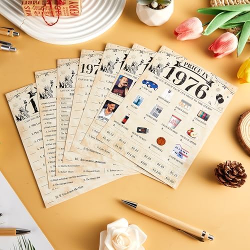 70Pcs 50th Birthday Party Games Born In 1976 Fun 1976 Trivia Music Slang Books Game Double-Sided Game Cards Vintage 50th Birthday Party Supplies for 50 Year Old Activity Anniversary Class Reunion