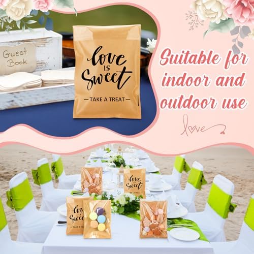 MotiMind 100 Pcs Clear Wedding Cookie Bags, Love Is Sweet Candy Bag