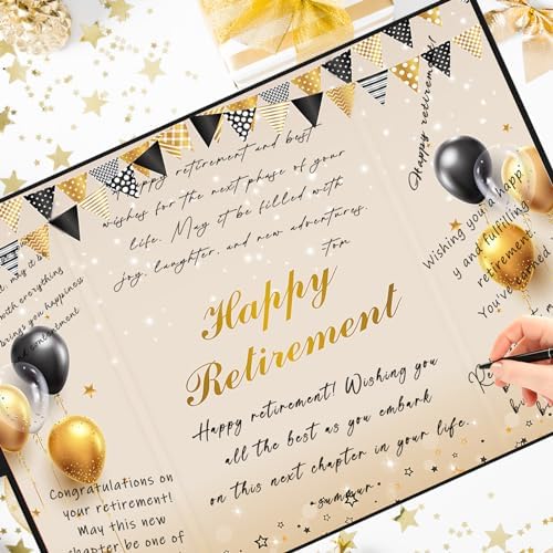 Roetyce Retirement Party Decorations, Black Gold Retirement Guest Book