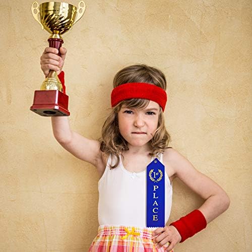 45 Pieces Award Ribbons 1st, 2nd, 3rd Place Flat Carded Set First Place Prizes with Event Card and Rope for Competition, Sports Event, School, Contests, Blue Red White