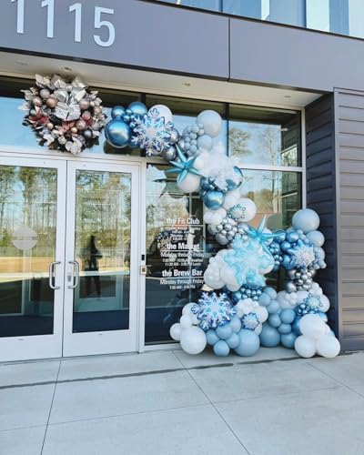 Blue and Silver Balloons Arch Kit, 124pcs Blue White Silver Latex Balloons