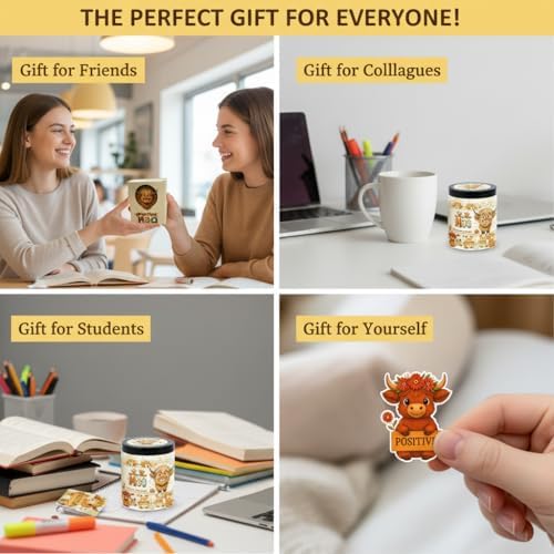 Positive Highland Cow Jar with 60 Affirmation Cards, Emotional Support Highland Cow Gifts, Stress Relief Gifts For Women, Teens, Men, Christmas Moo Highland Cow Decorations