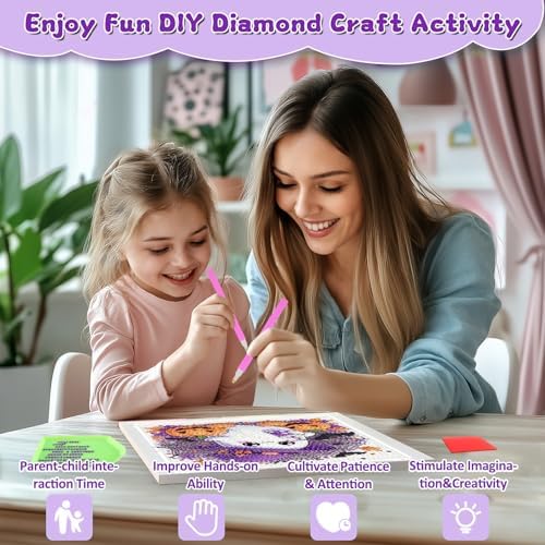 Halloween Ghost Diamond Art Painting Kits for Kids with Frame, Diamond Painting Kits for Kids Ages 4-8-12, Easy Gem Arts and Crafts Gift for Girls Boys Adult Beginners Home Wall Decor(7x7inch)