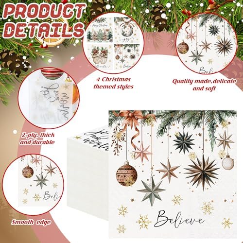 Fulmoon 120 Pcs Christmas Cocktail Paper Napkins Disposable Elegant 4 Style