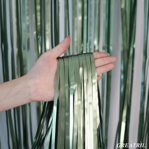 Sage Green Foil Fringe Streamers 8.2ft x 3.2ft 2 PCS
