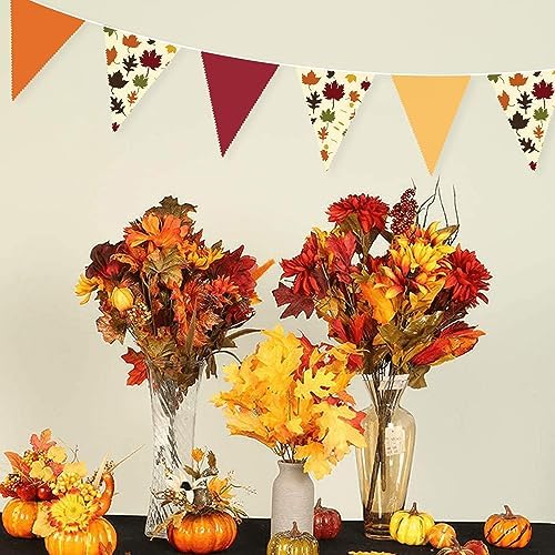 31Ft Fall Party Decorations Orange Brown Fall Maple Leaves Banner Fabric Triangle Flag Pennant Garland Streamers for Happy Fall Thanksgiving Day Harvest Autumn Birthday Outdoor Garden Hanging Decor