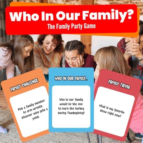 Viral Studios Who in Our Family? – Hilarious Family Party Game | Trivia, “Most Likely to” & Head-to-Head Challenges | Fun Family Game Night Card Game for Kids, Teens & Adults