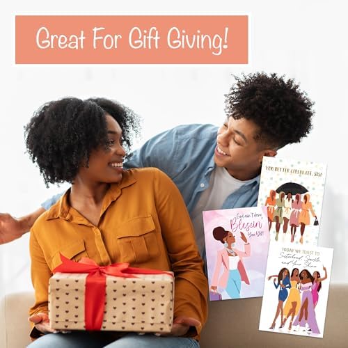 African American Greeting Cards Assortment Box – 18 Cards with Envelopes, Birthday, Friendship & Thank You Notes – Gift for Women