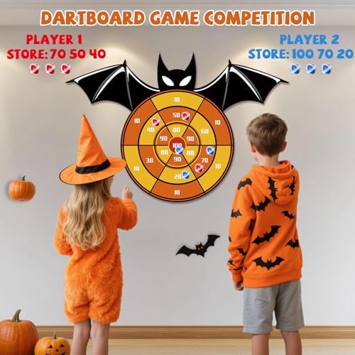 Halloween Large Party Games Toys for Kids, 30" Indoor Outdoor Decor Bat Dart Board Game with 12 Sticky Balls Halloween Party Favor for Kids Boy