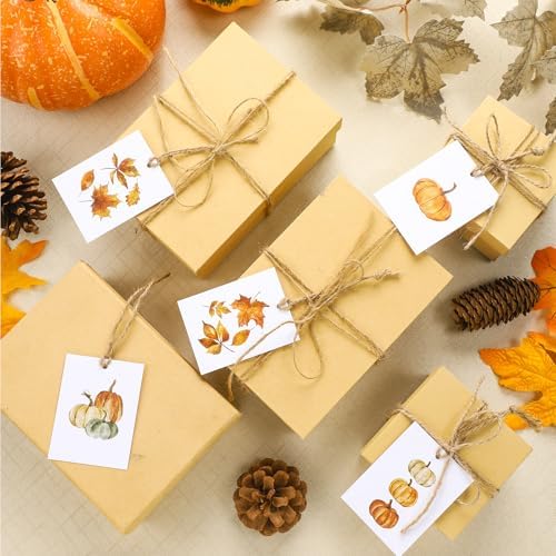 Tenceur 50 Set Fall Pumpkin Gift Tags with Strings, Thanksgiving Label