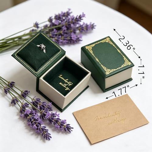 Book Shaped Ring Box - Vintage Engagement Ring Box with Hinged Lid for Proposal Engagement Wedding, Proposal Ring Case -PRB012-Dark Green